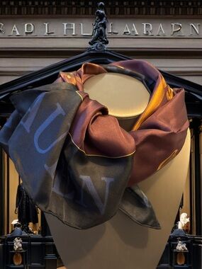 Lauren Ralph Lauren Brown, & Navy  and Golf Equine Print Silk Scarf